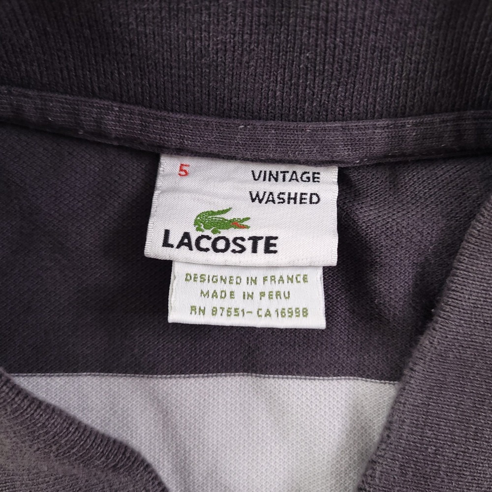 Lacsote Polo Shirt Mens L 5 Vintage Washed Gray White Stripe Gator Logo Pique - Picture 3 of 10